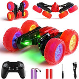 Remote Control Car RC Cars, 360°Rotating RC Race Car Toy with Headlight Wheel Light, 2.4Ghz Double-Side Roll 4WD Rock Crawler, Birthday Gifts for Boys Girls Age 3+ Year Old Kids Toys (Red)