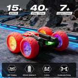 Remote Control Car RC Cars, 360°Rotating RC Race Car Toy with Headlight Wheel Light, 2.4Ghz Double-Side Roll 4WD Rock Crawler, Birthday Gifts for Boys Girls Age 3+ Year Old Kids Toys (Red)
